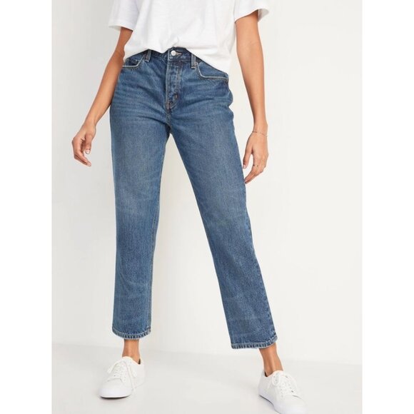 NWT OLD NAVY Women's High Rise Slouchy Straight Button-Fly Crop Jeans Sz 14 - Picture 1 of 8